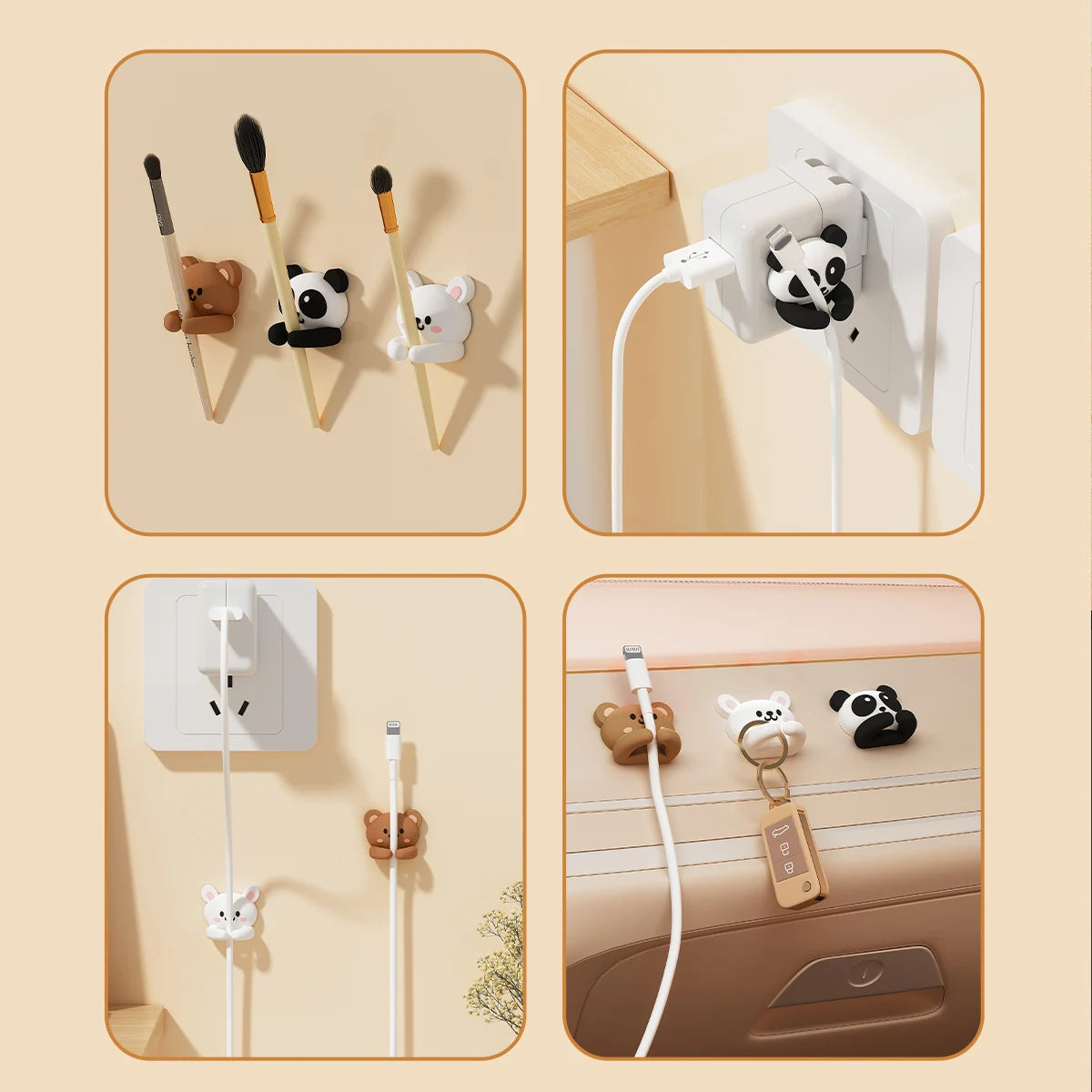 organizador kawaii de cables multifuncional en pared, escritorio y coche