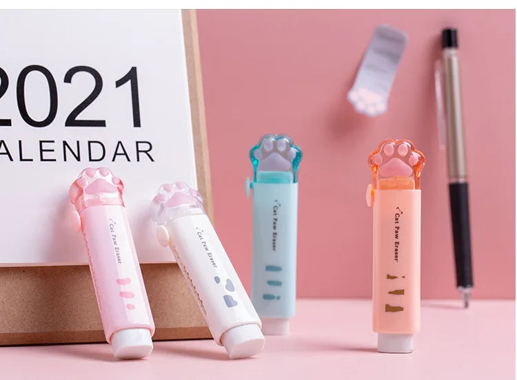 borradores kawaii retráctiles con diseño de patita, varios colores