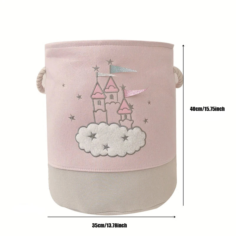 cesta kawaii castillo en las nubes, vista frontal con medidas
