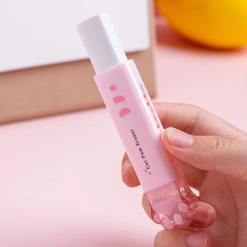 borrador kawaii retráctil con patita, detalle mecanismo retráctil