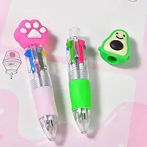 set de 12 mini plumas multicolor 4 en 1 detalle personajes desmontados